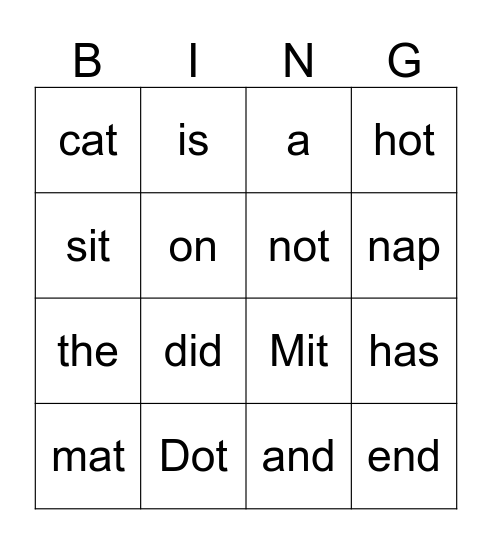 Dot and Mit Bingo Card