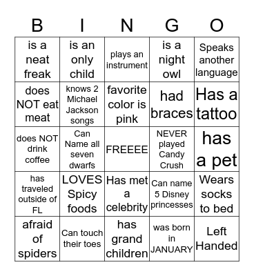 HUMAN BINGO Card