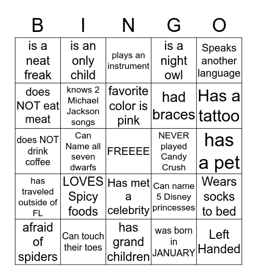 HUMAN BINGO Card