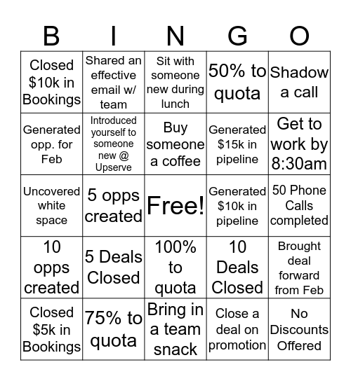 AM Bingo Card