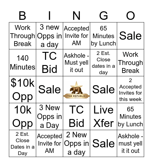 The Republic Bingo Card