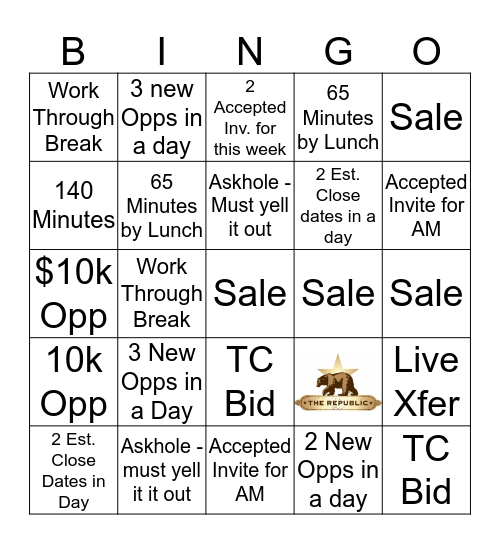 The Republic Bingo Card
