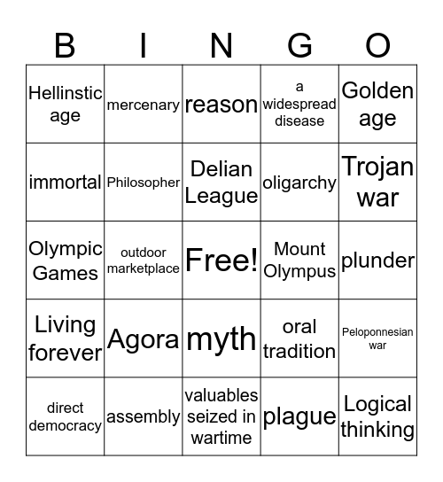 Ancient Greece Bingo Card