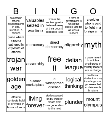 ancient greece Bingo Card