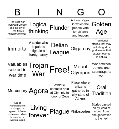 Ancient Greece Bingo Card