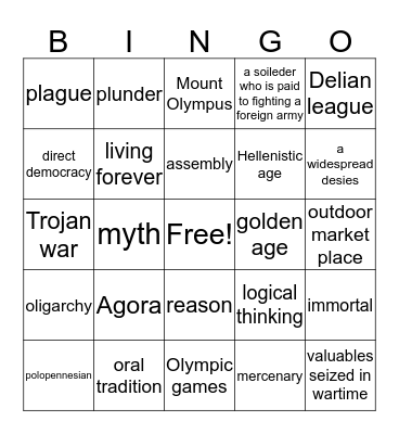 Ancient Greece Bingo Card