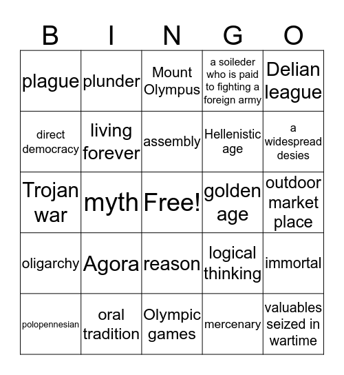 Ancient Greece Bingo Card