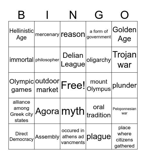 Greece Bingo Card