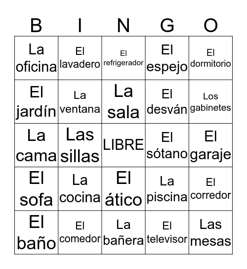 La casa y el hogar Bingo Card