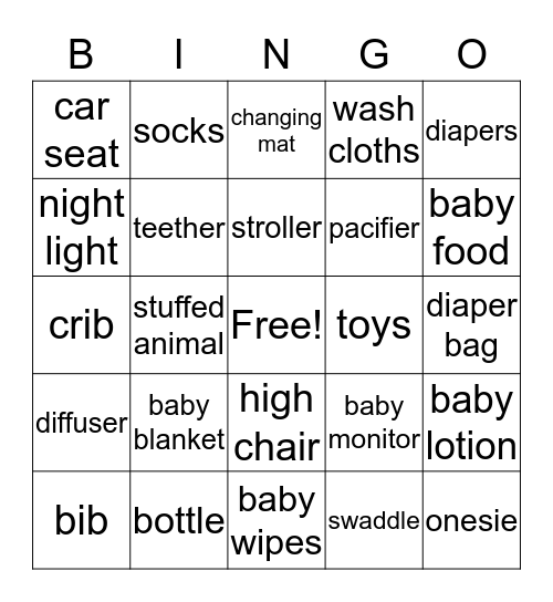 Baby Shower Bingo Card
