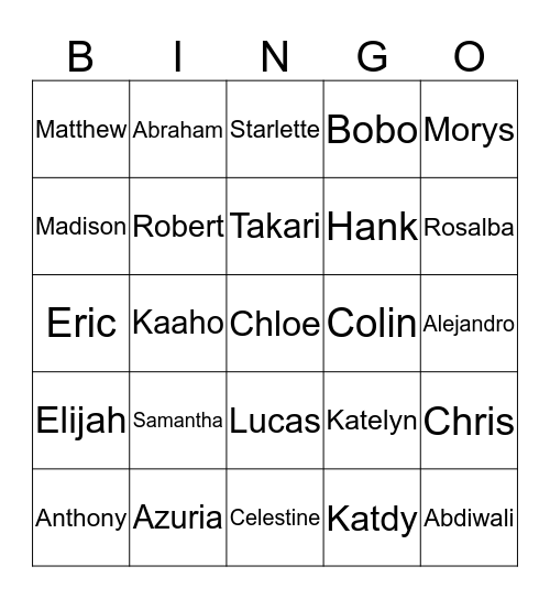 6th Period Bingo Card