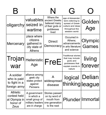 Ancient Greece Bingo board Bingo Card