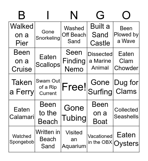 Marine Ecology Bingo Card