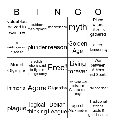 Ancient Greece Bingo Card