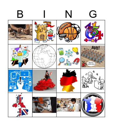 6eme U2L1 School subjects Bingo Card