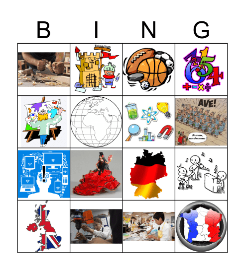 6eme U2L1 School subjects Bingo Card