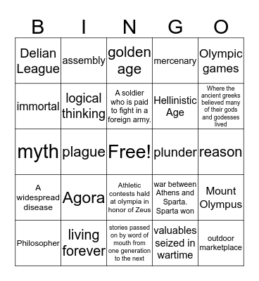 ♡  g r e e c e   b i n g o  ♡ Bingo Card