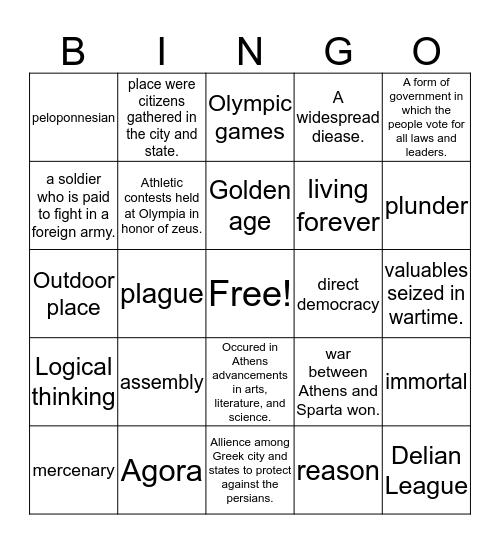 Ancient Greece Bingo Card