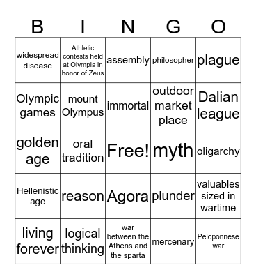 Greece Bingo Card