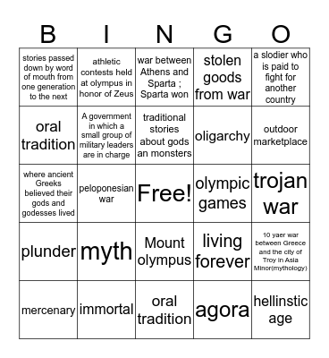 Greece Bingo Card