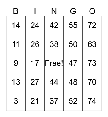 Family Night Bingo Card