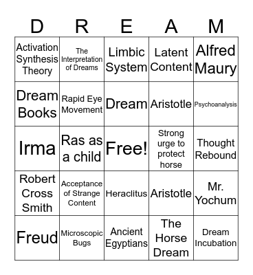 Dream Bingo Card