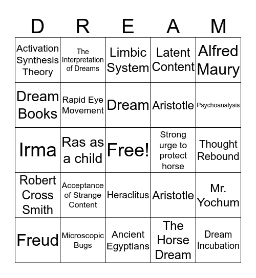 Dream Bingo Card