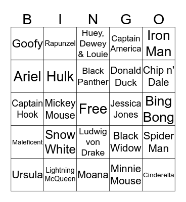 Disney Bingo Card