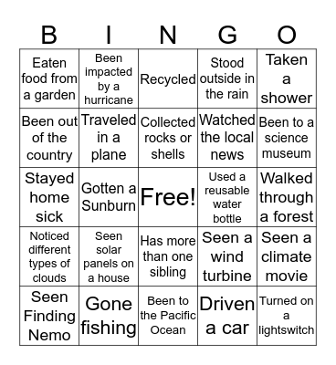 Environmental Science Bingo Card