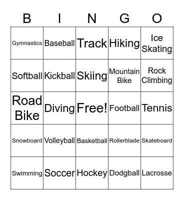 Sports/Outside Recreation Bingo Card