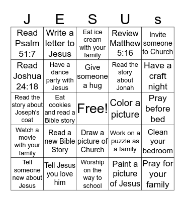Wednesday Night Sprouts Class Bingo Card