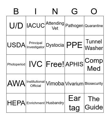 Laboratory Animal Tech Week  Bingo Card