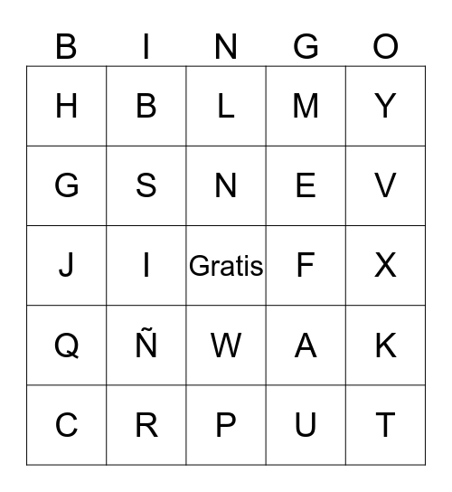 El alfabeto Bingo Card