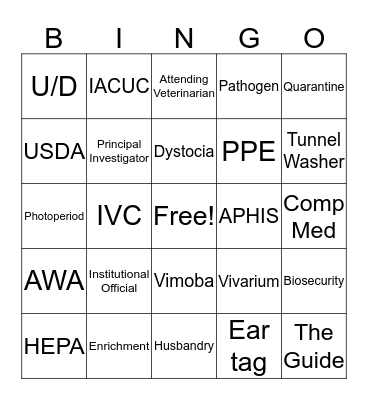 Laboratory Animal Tech Week Bingo Card