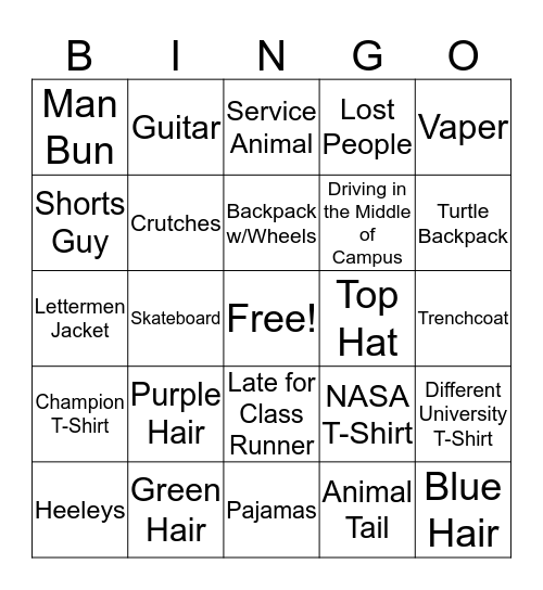 Student Bingo Card