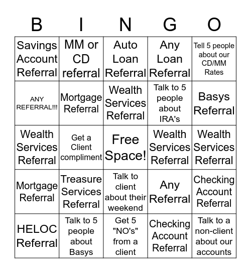 Referral BINGO! Bingo Card