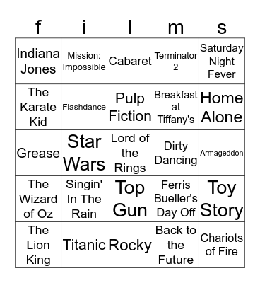 Jukebox Bingo Card