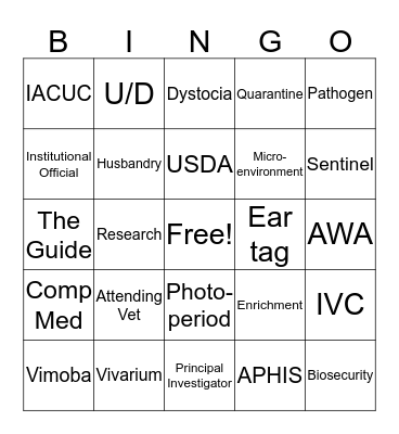 Laboratory Animal Tech Week Bingo Card