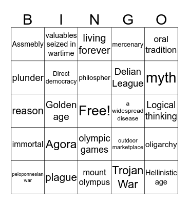 Greece Bingo Card