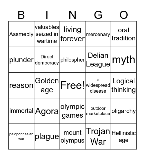 Greece Bingo Card