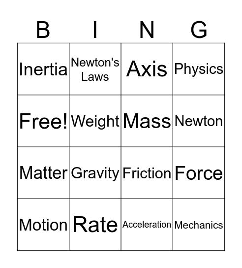 Physics_A Force Bingo Card