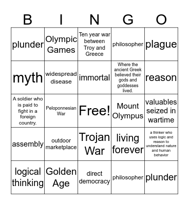 Greece Bingo Card