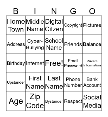 Digital Citizenship Bingo Card