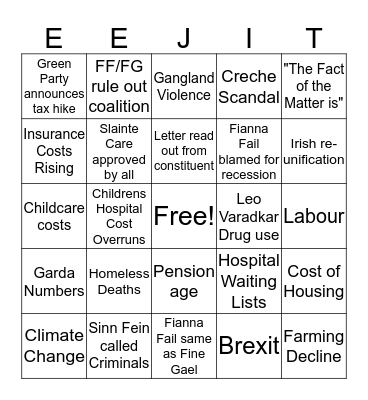 Government Debate Bingo Card