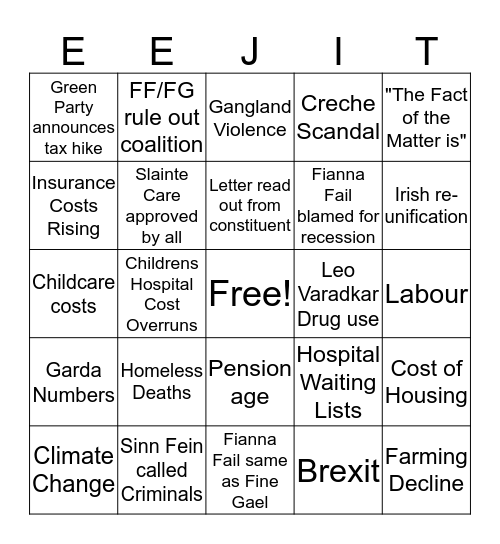 Government Debate Bingo Card