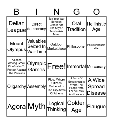 \GREECE BINGO/ Bingo Card