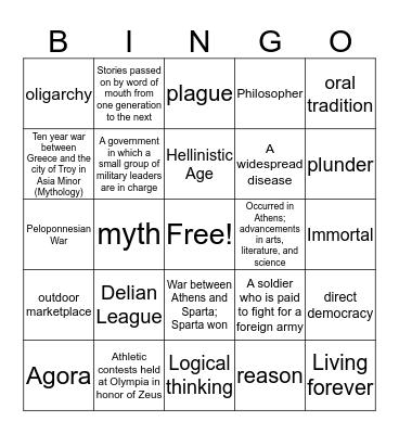 Greece Bingo Card