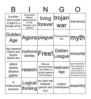 Ancient Greece Bingo Card