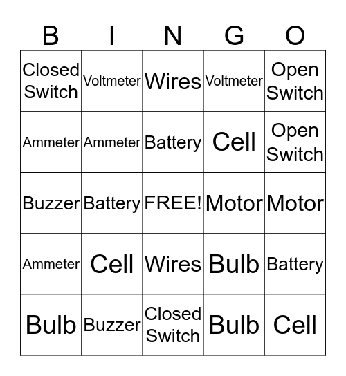 Circuits Bingo Card