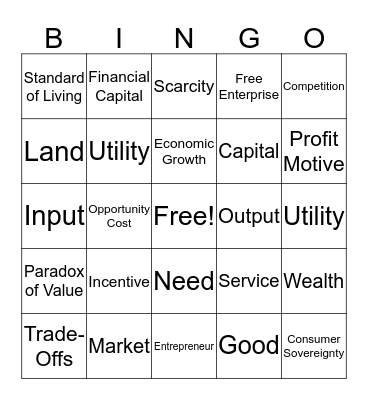 Unit 1 Vocab Bingo Card